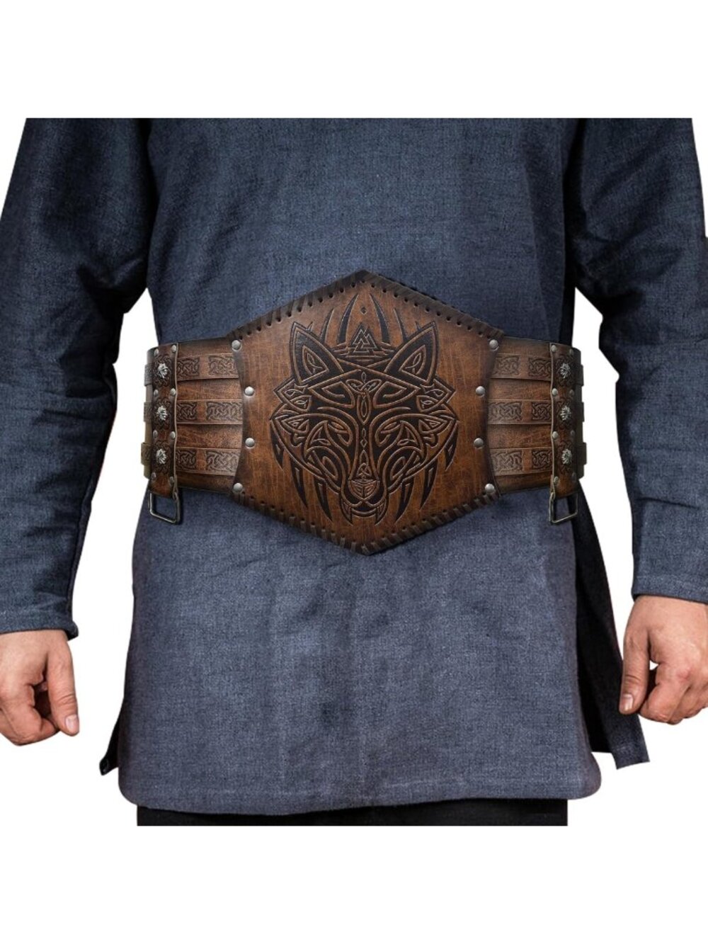 Viking Embossed Waist Armor Belt | Norse Faux Leather Corset for LARP Costume